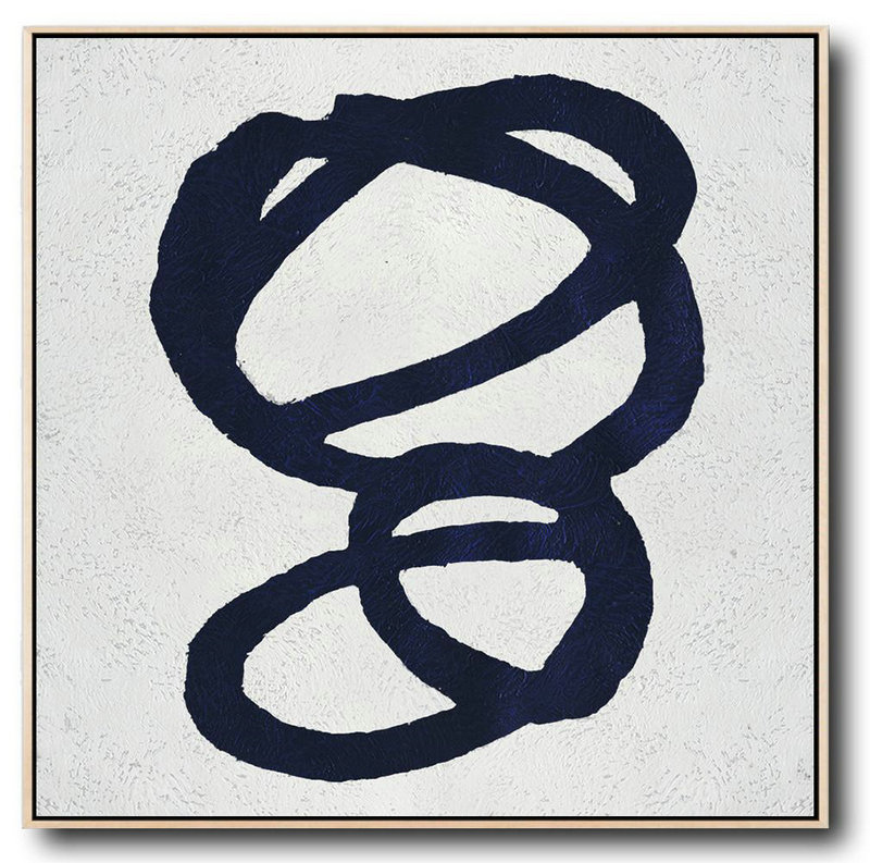 Original Extra Large Wall Art,Hand Painted Navy Minimalist Painting On Canvas,Hand Painted Original Art